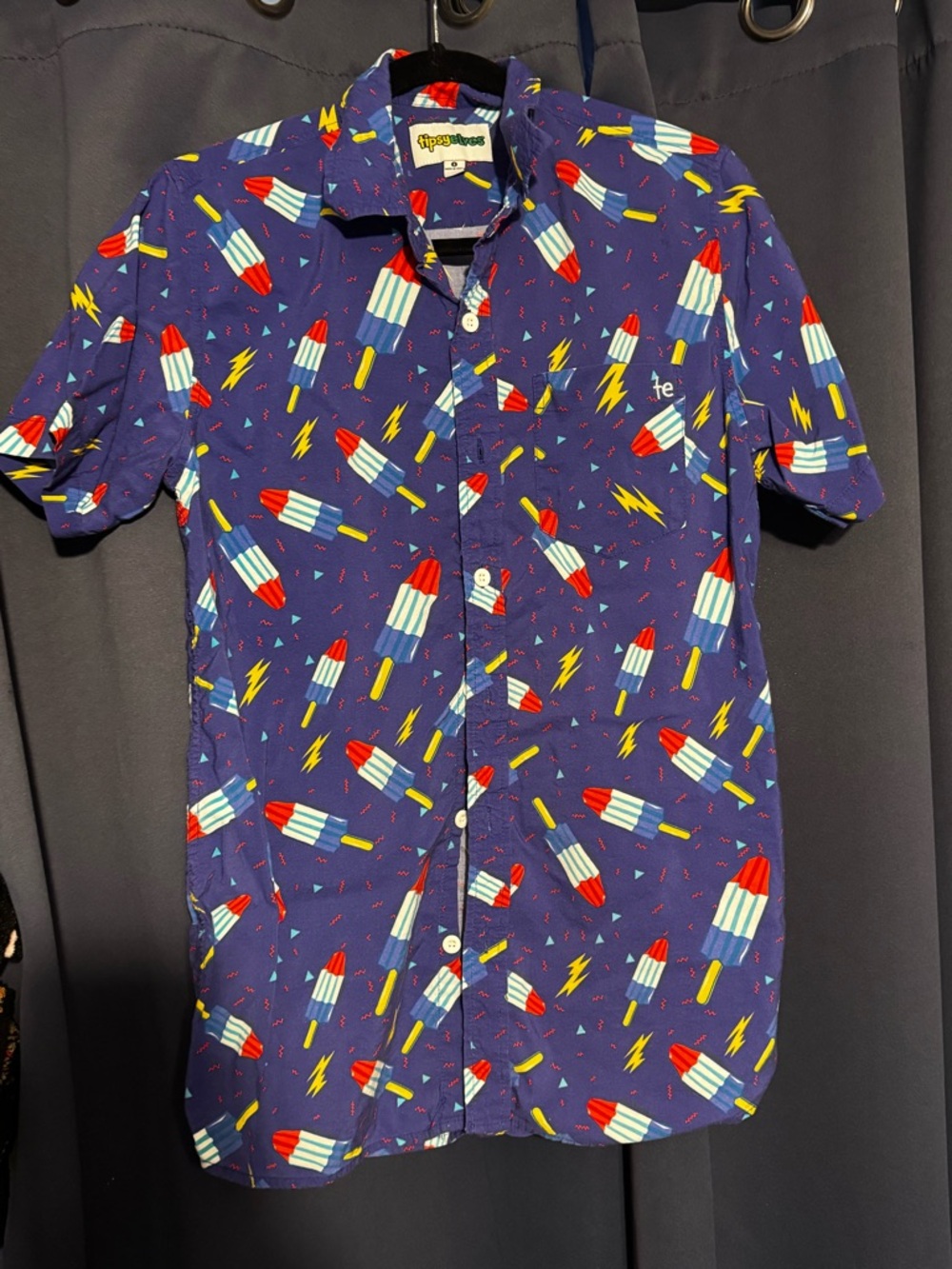 Tipsy Elves Navy Rocket & Lightning Short-Sleeve Button-Up Shirt